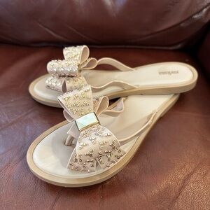 Melissa Embellished Bow Thong Sandals Sweet Ad Natural Size 10